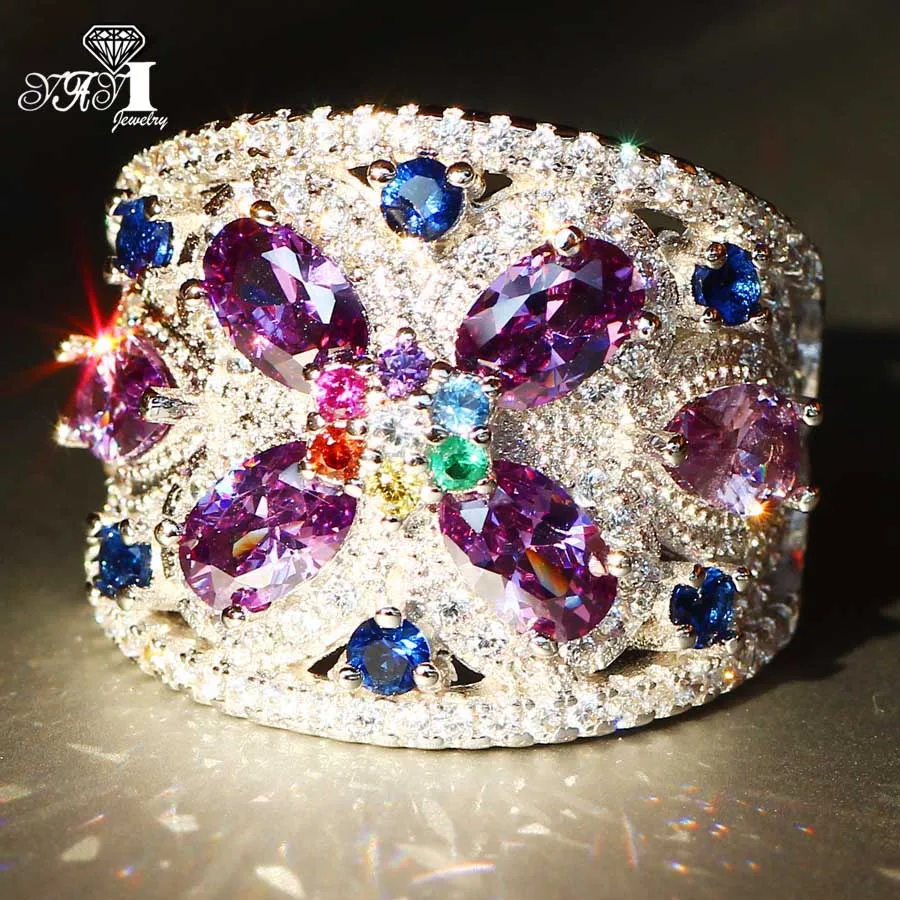 Luxury YaYI Jewelry Fashion  Princess Cut  Purple Amethyst Zircon Silver Color Engagement Wedding Party Rings Girl Woman Gift