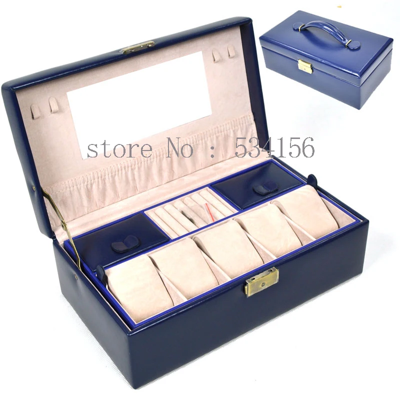 Free shipping Locked watch box, jewelry box. jewelry packaging & display  blue color stand 2015 new gift casket box