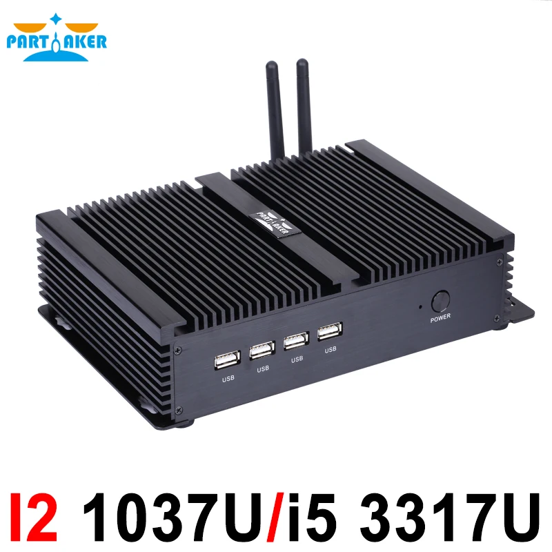 Partaker Industriële Fanless Mini PC Intel Celeron 1037U Core i5 3317U Dual-Core Dual Lan 4*COM Ondersteuning Linux Windows