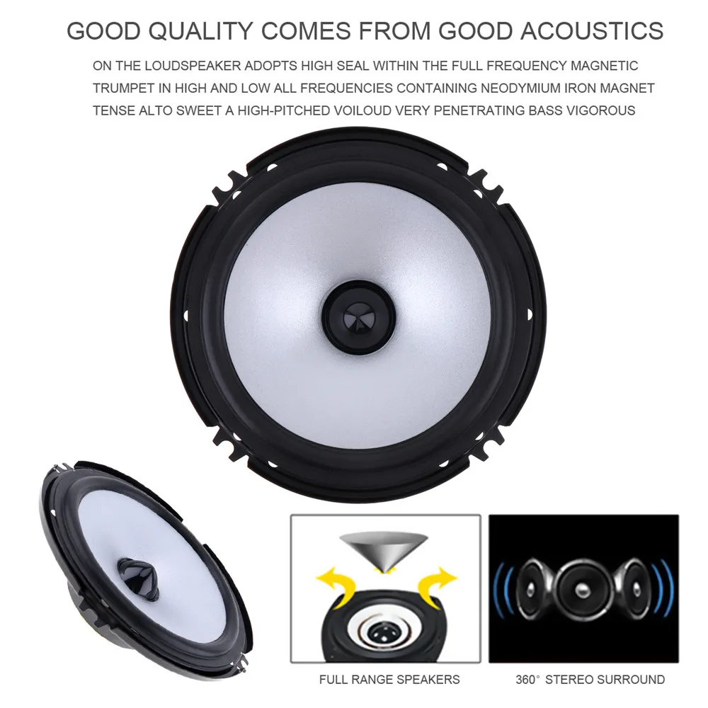 2pcs 6.5 Inch Car Speaker 60W 88dB Auto Car Coaxial HiFi Speakers Vehicle Audio Music Full Range Frequency Speaker Loudspeaker