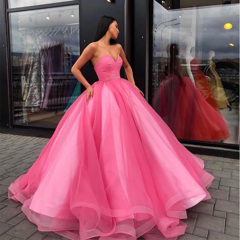 Robe de Rhgonflée de princesse rose, robes de Quinceanera chérie, robe de soirée formelle, pleine longueur, douce, 16, 2019