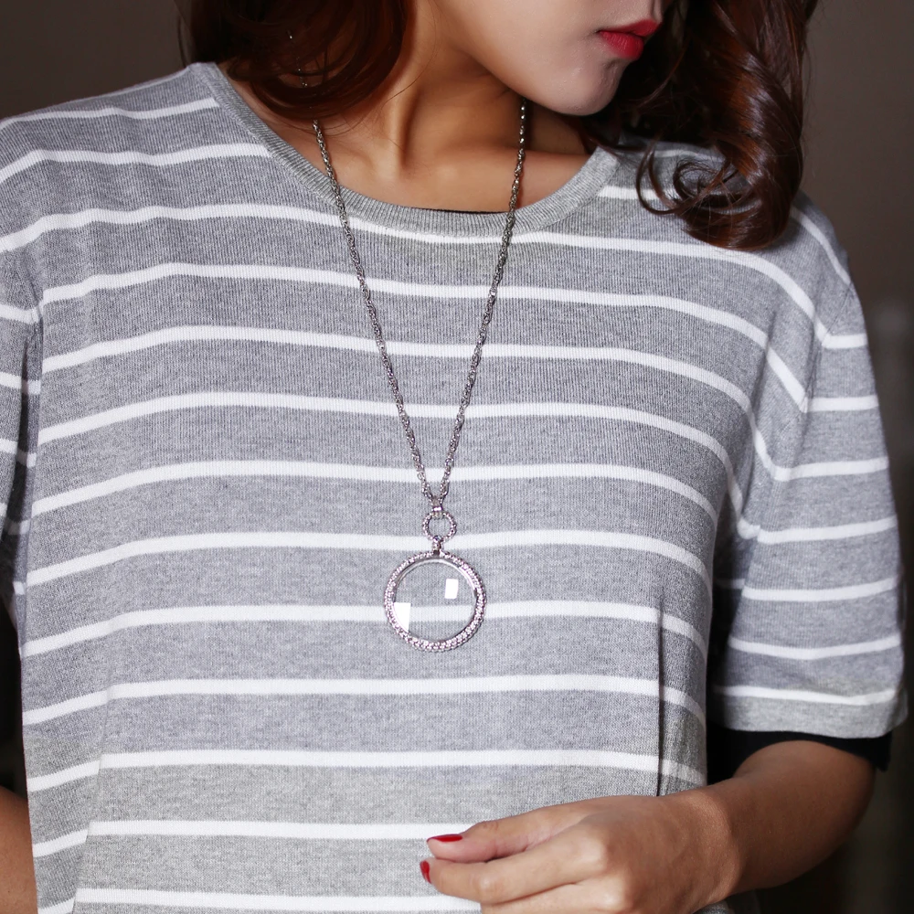 New Round Long Rope Chain Magnifier Pendant Modern Design White Clor Fashion magnify glass necklaces