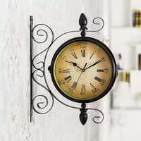 Antique Style Charminer Vintage Decorative Double Sided Metal Wall Clock Antique Style Station Wall Clock Wall Hanging Clock