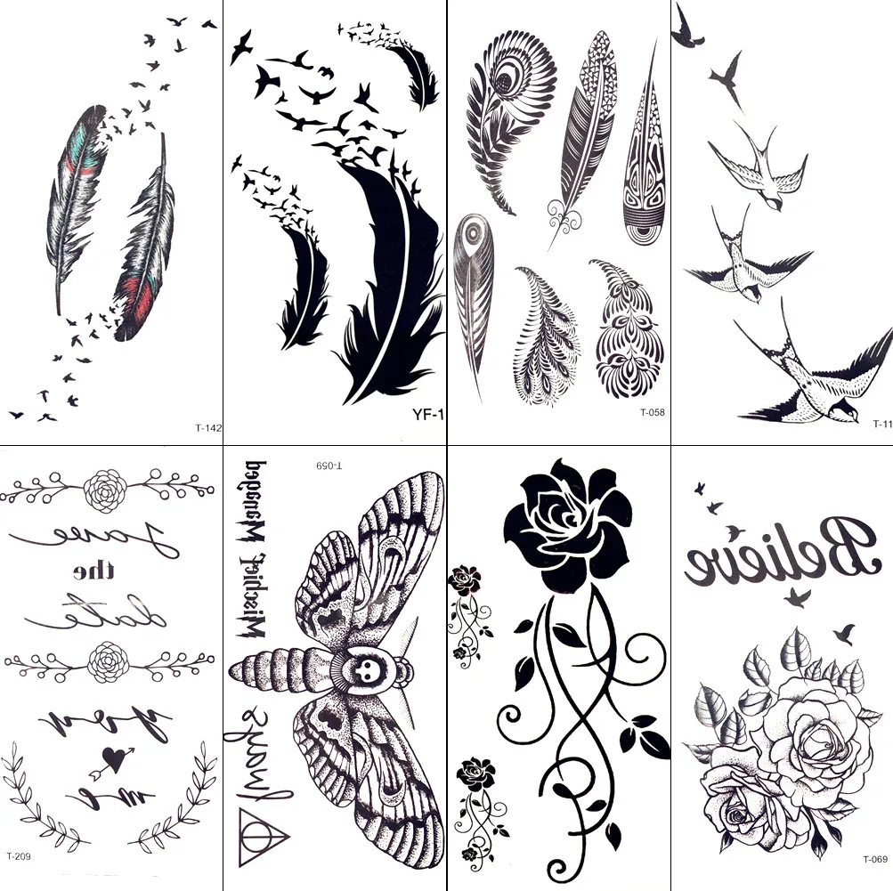 

Sexy Black Tribal Feather Birds Temporary Tattoo Women Body Arm Art Tattoo Stickers Indians Swallow Men Waterproof Tatoo Makeup