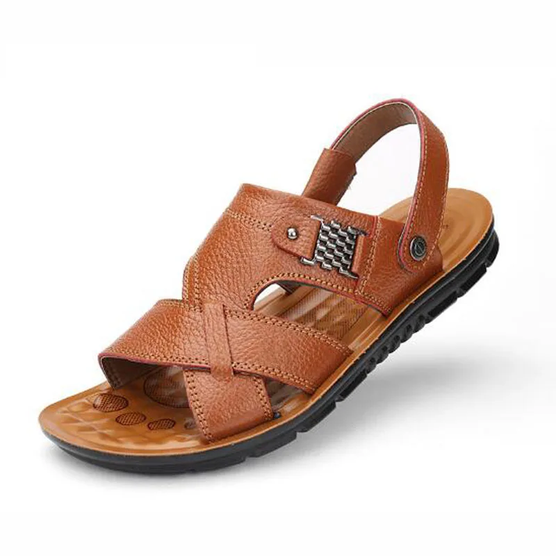 2022 New Summer Genuine Leather Men\'s Casual Sandals Classic Beach Male\'s Slippers With Metal Decoration Large Size 38-48 Shoes