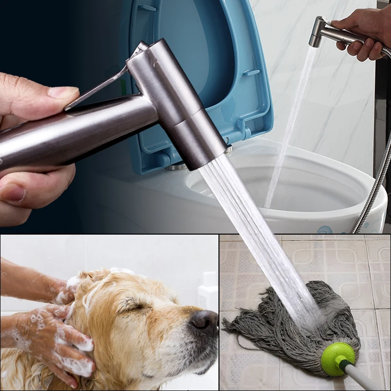 Brushed Nickel High quality Stainless Steel Toilet Handheld Diaper Sprayer Shower Shattaf Bidet spray Douche kit Jet Hose Holder