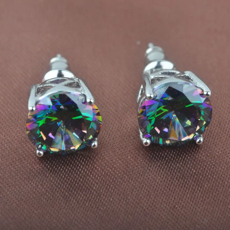 9mm x 9mm 925 Silver Round Multicolor Rainbow Cubic Zirconia For Women Jewelry Stud Earrings  LS0128