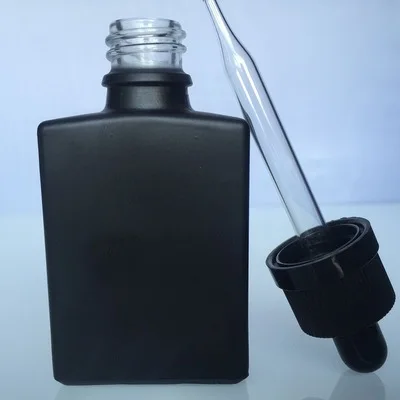 5pcs/lot 30ml Matte Black Square Essential Oil Dropper Bottles With Aluminum Dropper Cap  1oz Transparent Glass Dropper Vials