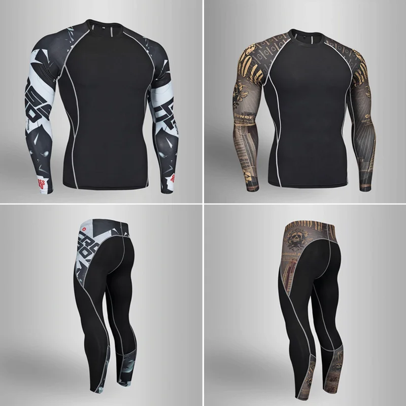 

2023 Muscle Men 3D Prints Compression Shirts Kit Long Sleeves Thermal Under Top MMA Rashguard Fitness Base Layer Weight Lifting