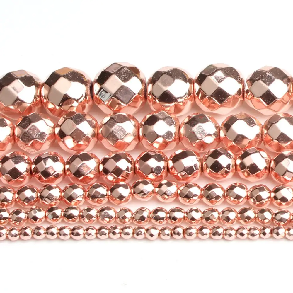 Natural Stone Beads Faceted Rose Gold color Hematite Round Loose Beads For Jewelry Making 15 inches 4/6/8/10mm Diy Jewelry