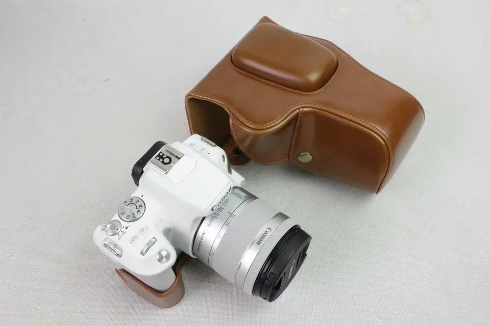 New Pu Leather Camera Video Case Bag Cover For Canon 200D Camera With Strap Black brown coffee