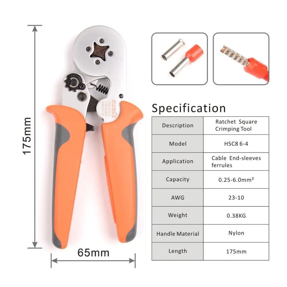 HSC8 6-4 Terminal Crimpen Zange Crimper Zwinge crimpen werkzeug Zange Set mit 1200 Terminals Kit für Kabel Ende -ärmeln Aderendhülsen
