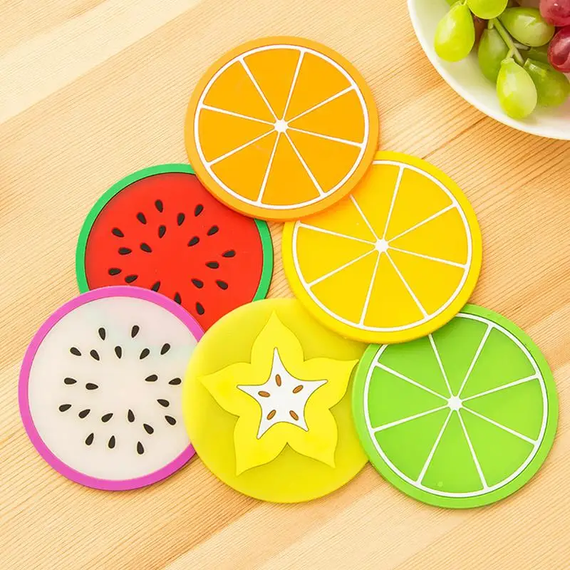 1 pcs Round cartoon jelly fruit shape cup mat antiskid insulation pad creative bowl pad colorful candy color fruit shape cup mat