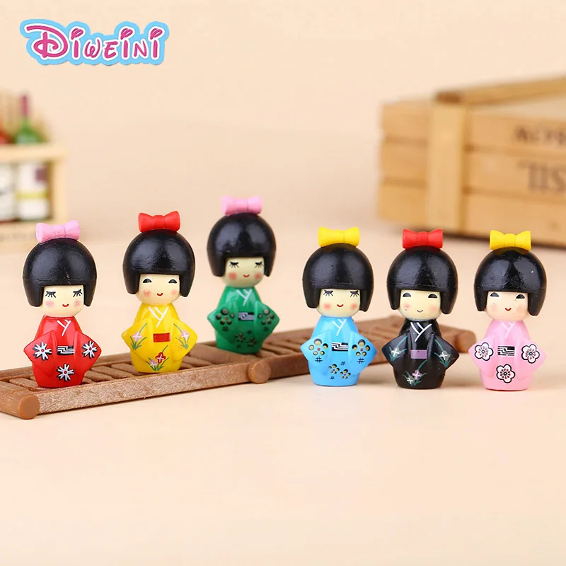 6pcs Newest Cute Japanese Kimono Girl Kawaii  Personage Toy Model Miniature Figurine baby gift home decoration PVC craft