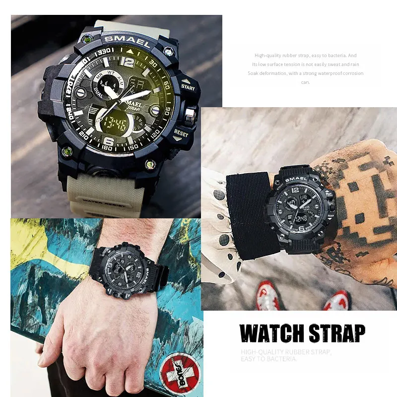 Smael Heren Militaire Sporthorloges Top Luxe Merk Dual Display Horloge Heren Digitale Uur Stop Polshorloges Relogio Masculino