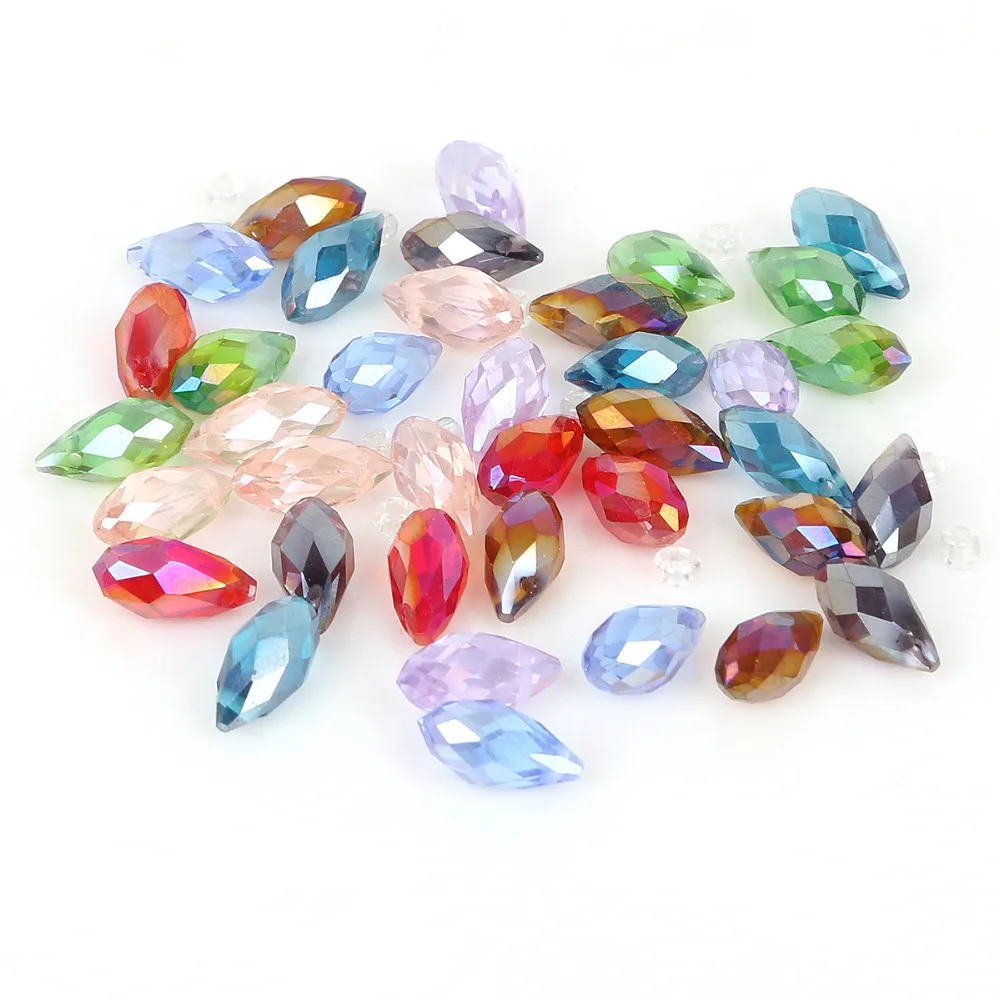 50pcs Austrian Crystal Diy Handmade Bead Horizontal Hole Teardrop Crystal Beads Teardrop Pendant Colorful White For DIY Jewelry