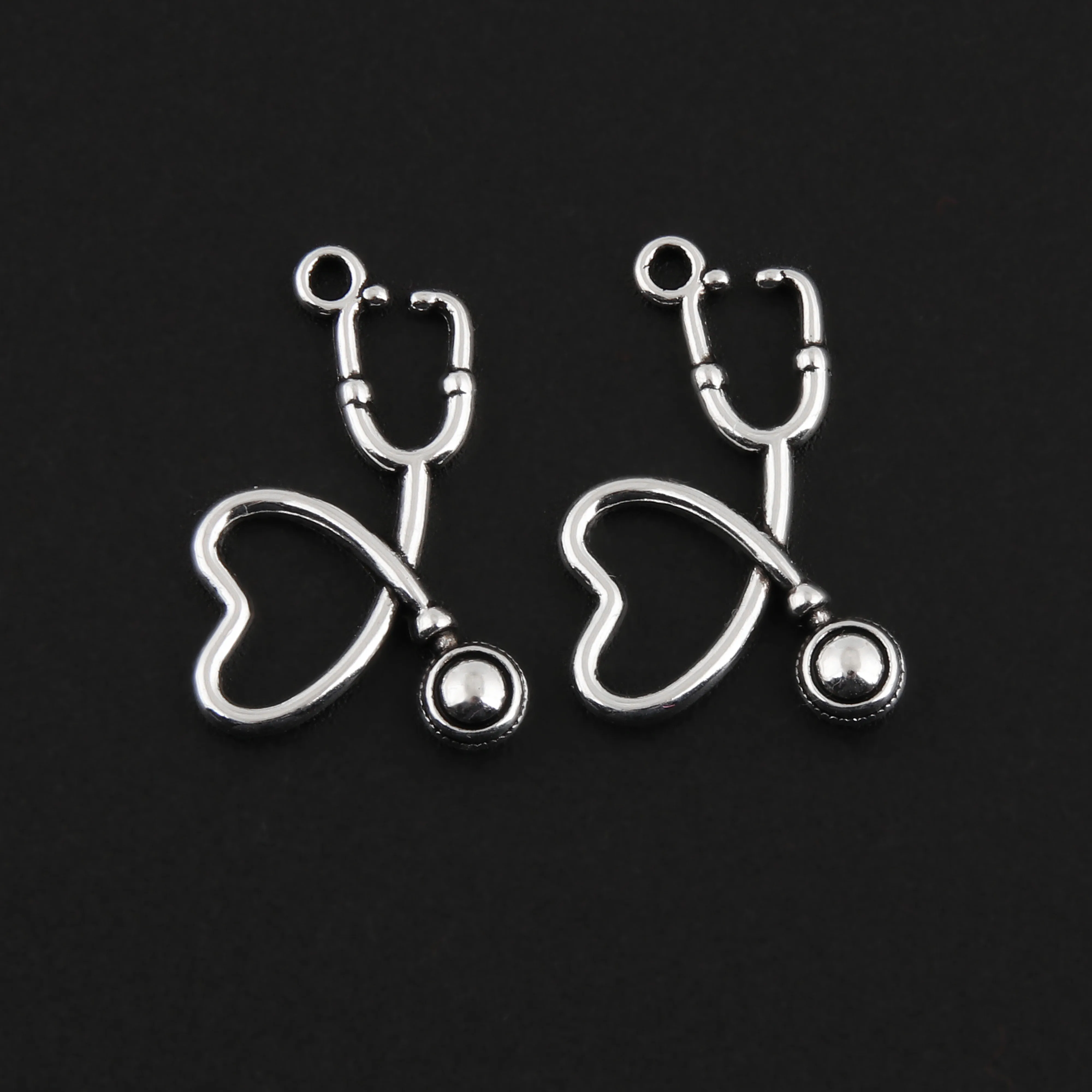 50Pcs  Silver Color Doctor Stethoscope Charms Medical Nurse Tool Pendant Making Alloy Necklace Diy Accessories 22X15mm A295