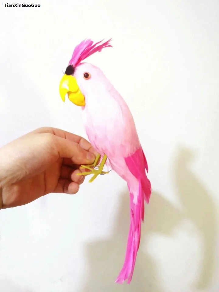 

about 32cm light pink feathers parrot simulation cockatoo bird hard model prop,home garden decoration ornaments gift s1470