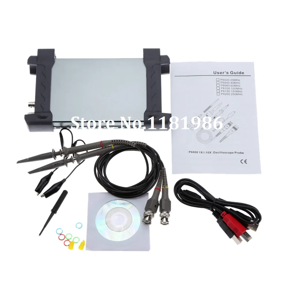 Hantek-osciloscopio analógico 6022BE, 20MHz, 48 MS/s, 2 canales, osciloscopio USB para PC