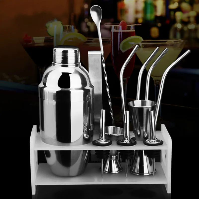 New 350/550ml Stainless Steel Cocktail Shaker Mixer Rack Kit Bar Bartender Tool Set