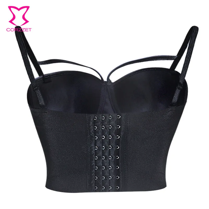 Corzzet Steampunk Women PU Leather Strap Push Up Bralet Vest Gothic Bustier Bra Plus Size 6XL Ladies Rock Punk Black Cropped Top