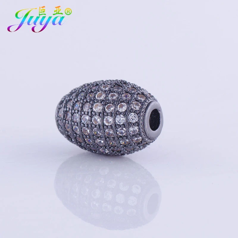 Juya Micro Pave Zircon Metal Oval Beads For Women Men Handmade Fashion Needlework Beading Jewelry Making