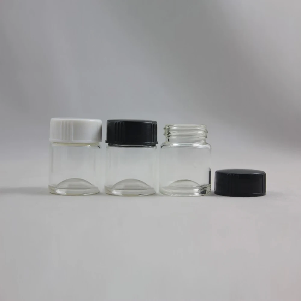 

50pcs mini 10g clear glass cream jar with black or white lid , empty glass small 10 grams cosmetic jar for sample or eye cream