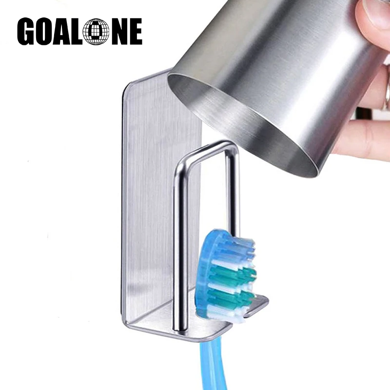 

GOALONE 1Pcs Toothbrush Holder Stainless Steel Self-Adhesive Wall Mounted Toothbrush Holder Tooth Brush Cup Holder for Bathroom