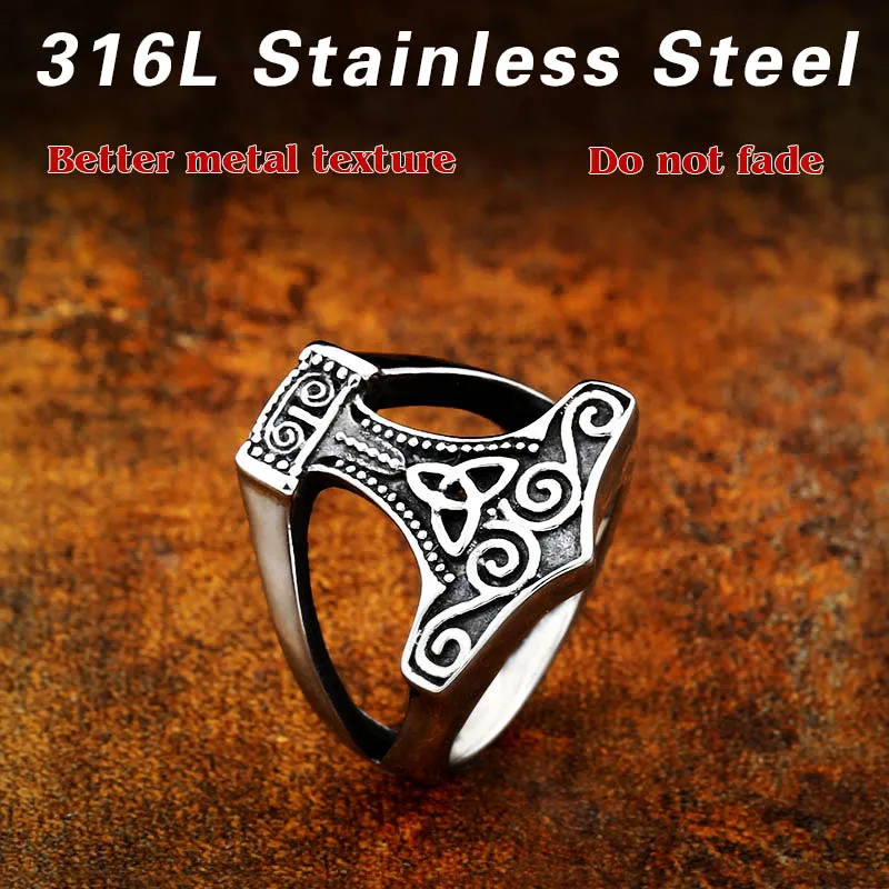 BEIER stainless steel character geometry thor\'s hammer mjolnir Viking ring for man`s gift Punk rock Jewelry boy`s gift  BR8-624