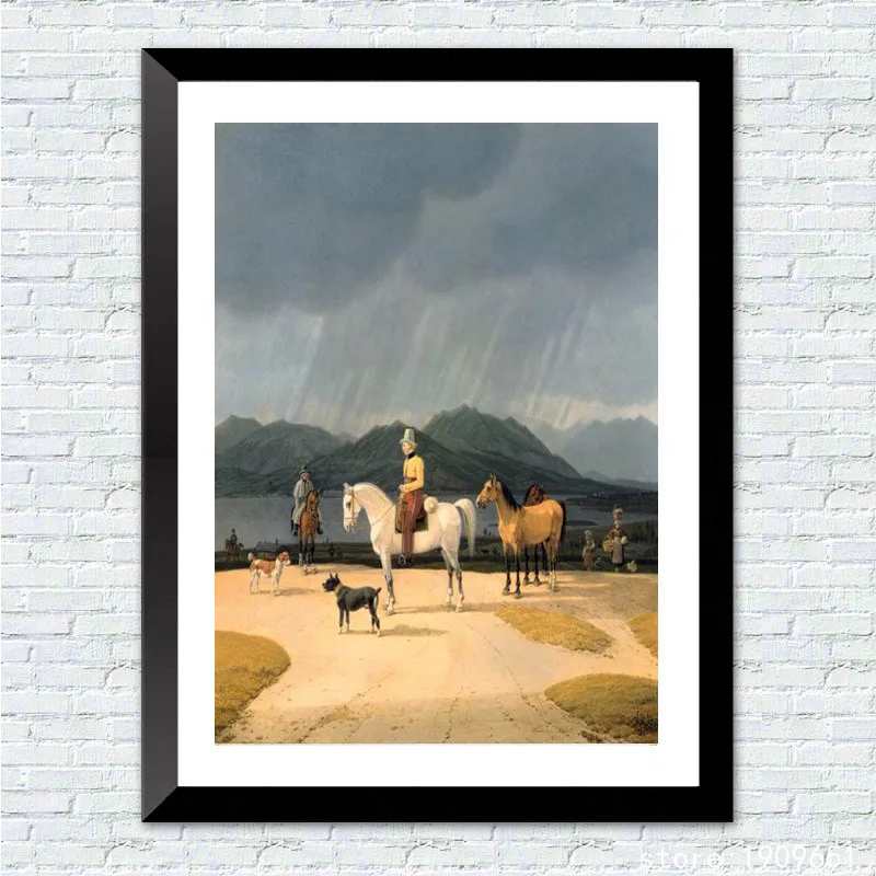 no frame classical court figure man horse rain scenery canvas printings oil painting printed on cotton art decoration picture