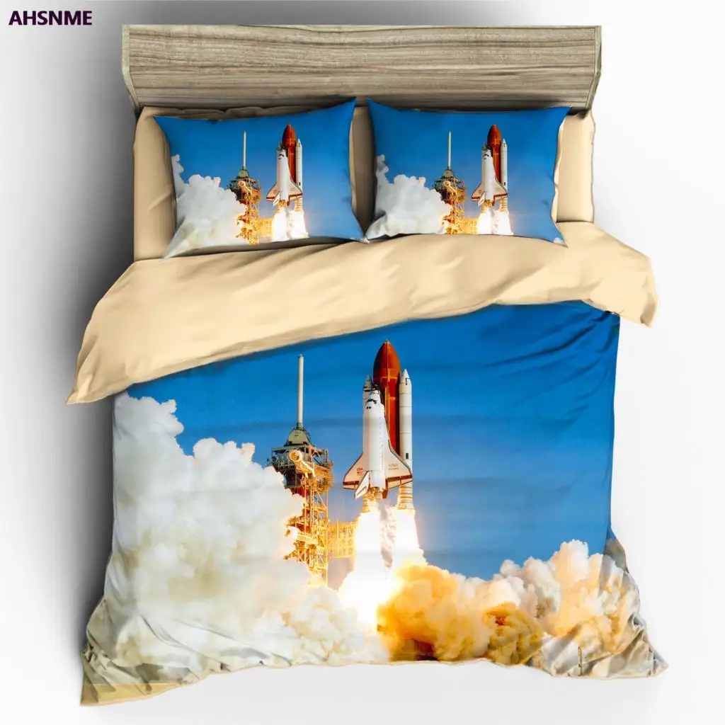 AHSNME High Definition Photo Print 3D Effect Painted Space Shuttle Cover Set Bedding Set customize of Super King Size Bed Set