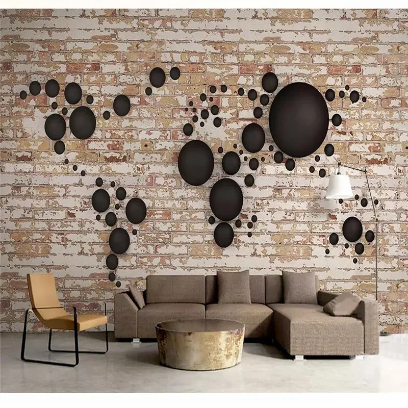 Custom wallpaper 3d stereo vintage brick wall ball world map TV background wall home decoration art painting