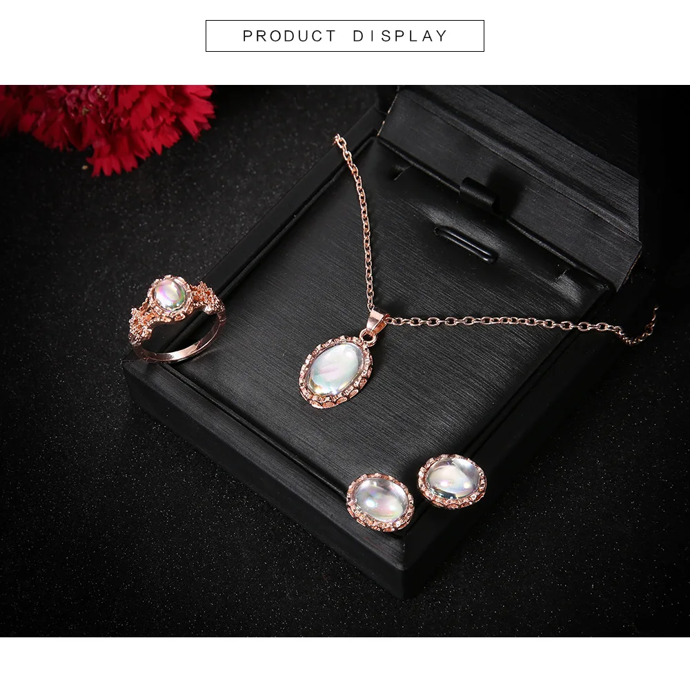 Opal Jewelry Sets For Woman Pendant Necklaces Choker Water Drop Earrings & Ring Gold Color Bohemia Wedding Jewelry Gifts