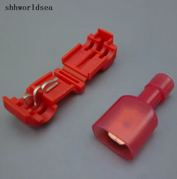 shhworldsea (100sets)=200PCS RED 22-18 AWG T-TAPS & MALE WIRE CONNECTORS SPLICE ELECTRICAL WIRING Insulated Wire Terminal