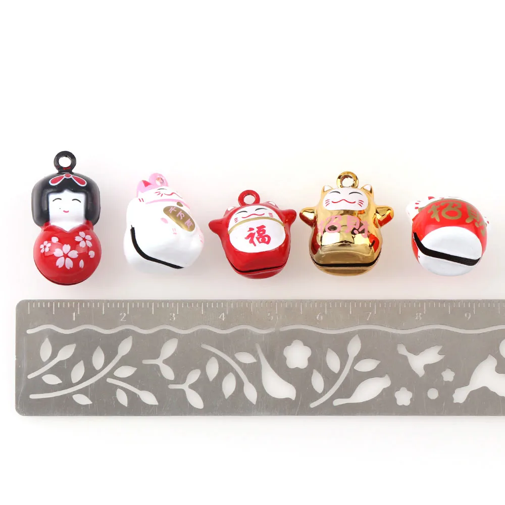 2Pcs 6 Designs Iron Lovely Cartoon Cat Kimono Girl Open Bells Pendant Handmade Party For Christmas DIY Crafts Accessories