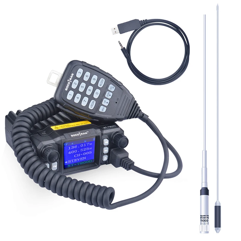 SOCOTRAN ST-7900D Quad Band 25W 136-174MHz 220-270MHz 350-390MHz 400-480MHz Mobile Radio with Free Programming Cable & Antenna