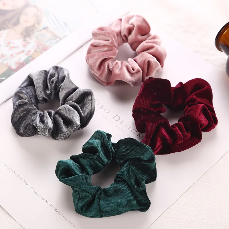 1PC Women Elegant Velvet Solid Elastic Hair Bands Ponytail Holder Scrunchies Tie Hair Rubber Band Headband Lady Hair Accessories