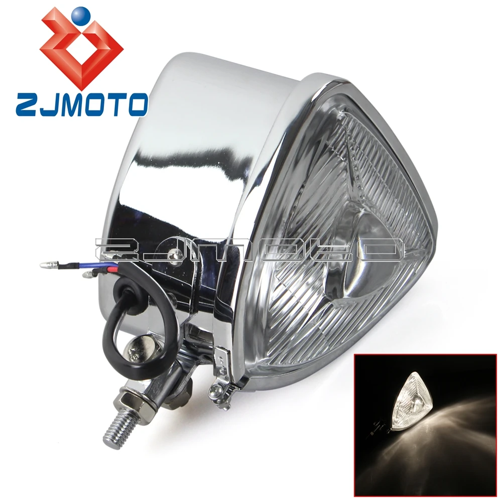 Retro Chrome Triangle Motorcycle Headlight Light For Harley Bobber Chopper SX650 Headlight Old School Custom Moto Lighthouse