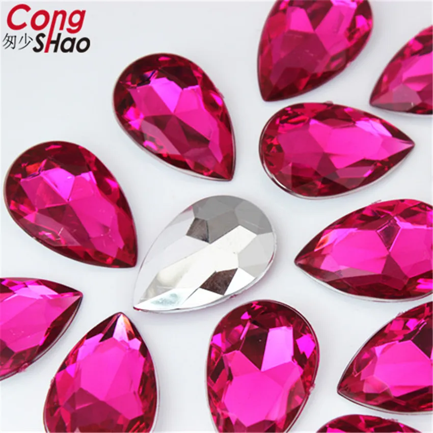 Cong Shao 50pcs 20x30mm Acrylic rhinestone trim Drop Pointback Stones And Crystals Clothing Crafts Ornament Accessories CS143