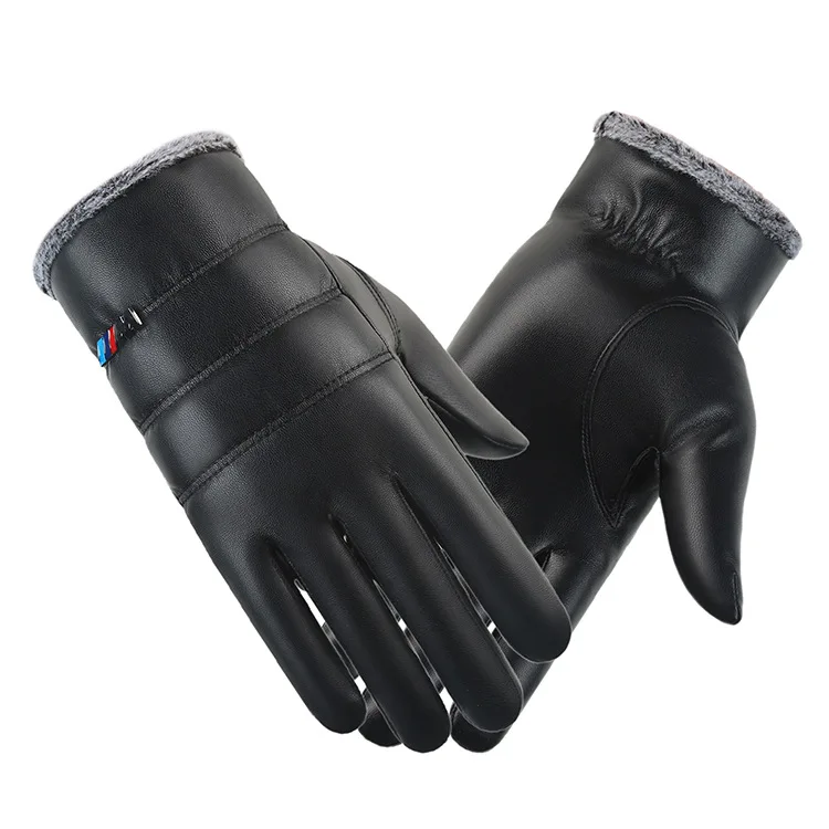 

Men's Leather Gloves Male Warm Touchscreen Gloves Adult Winter Autumn High Quality PU Leather Wrist Wrist Velvet Gloves B-9224