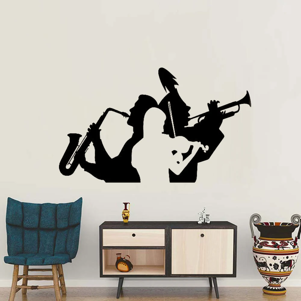 Musician Saxophone Trumpet Violin Wall Decals Sticker Living Room Decor Music Band Wall Tattoo Removable Large Hall Mural LC156