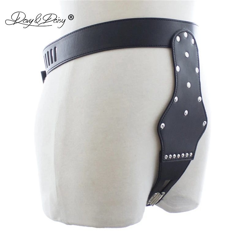 DAVYDAISY Women Chastity Belt Lock Rivets Sexy Panties PU Leather Thong Sexy Lingerie Exotic Briefs Female Underwear UN522