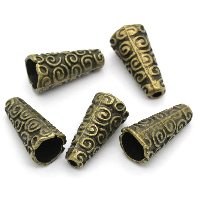 Doreen Box hot-  Spacer Beads Cone Antique Bronze Pattern Carved 18x9mm, Hole:approx 2mm, 50PCs (B25815)