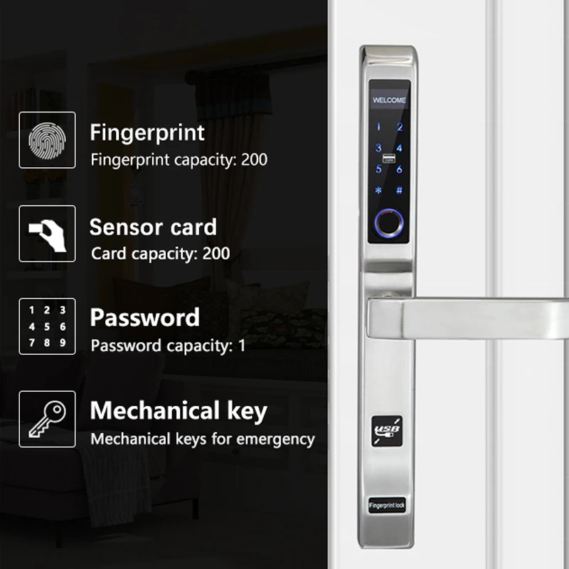 Liga de alumínio Framed Glass Door, Intelligent Fingerprint Lock, ponte quebrada, Fly Screen