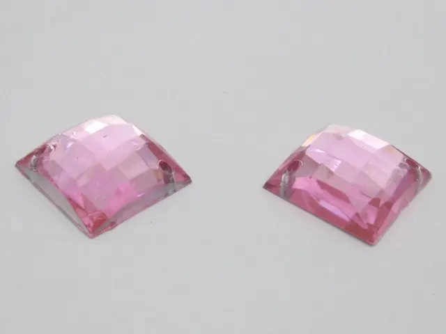 

100 Pink Flatback Acrylic Square Rhinestone Button 14mm Sew on bead