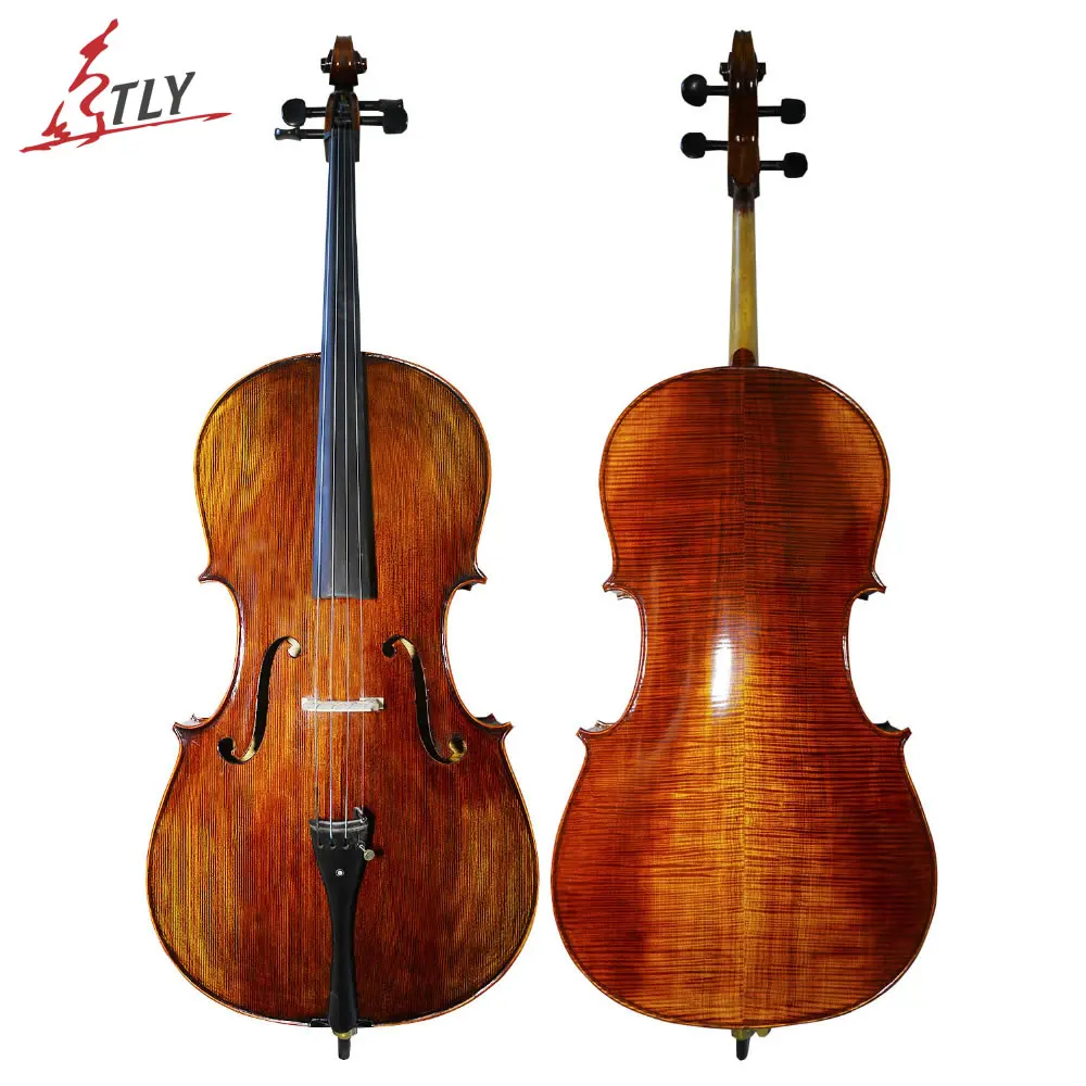 TONGLING Pure Handmade Matt Cello Natural Flamed Grade AAA Maple Backplate & Old Spruce Panel Cello for Performance & Collection