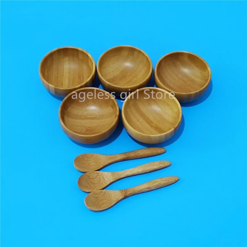 5/10/30 /50pcs 50g Bamboo Facial Mask Bowl With Spoon Face Cream Bowl Eye Cream Bowl Makeup Cosmetic Wooden Mask Refillacle Bott