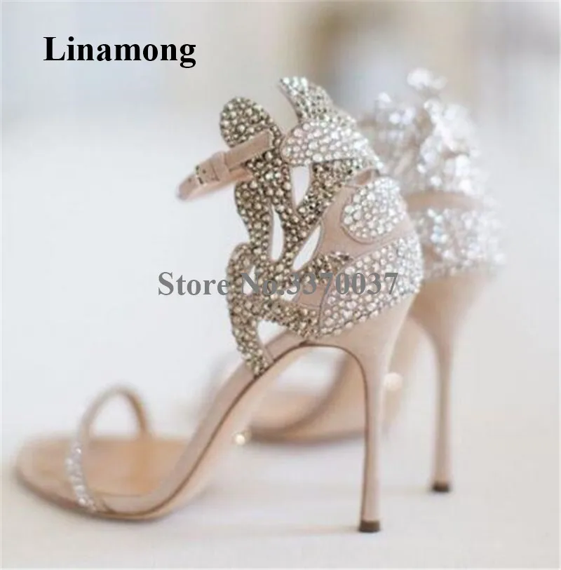 

Bling Bling Women Elegant Open Toe Rhinestone Stiletto Heel Sandals One Strap Carved Crystal High Heel Sandals Wedding Heels