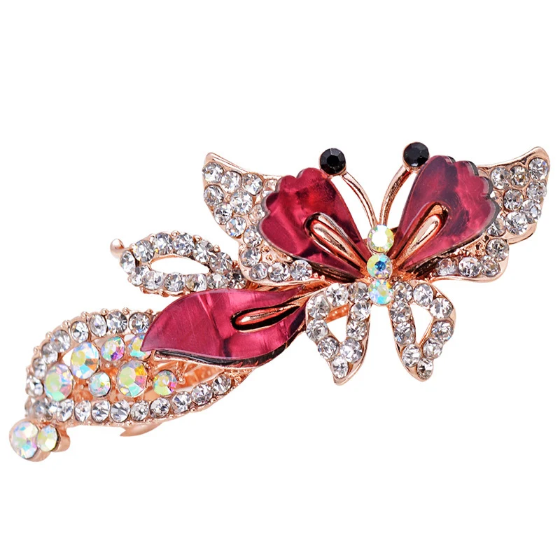 EASYA Fashion Elegant Rhinestone Butterfly Hair Jewelry Crystal Women Barrette Butterfly H Multi-color Hair Clip CHG-012