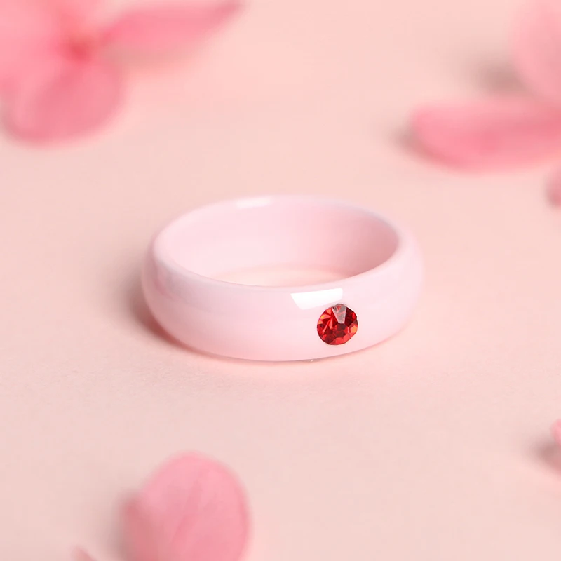 Lovely Cute Pink Rings One Red Crystal CZ Healthy Ceramic Rings for Women Never Fade Comfortable Fit Party Jewelry Gift